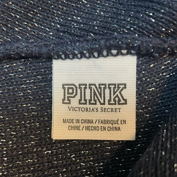 Victorias Secret PINK Knit Beanie Hat Cap Logo Cuff Skull Shimmer Sparkle Gray - Picture 8 of 10